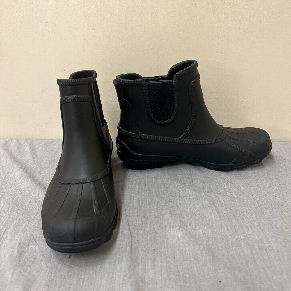 Sperry Womens Black Rubber Waterproof Rain Boots Shoes 7.5 STS85677 PullOn Ankle
